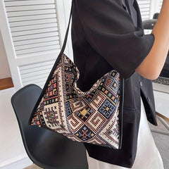 Ethnic Embroidered Canvas Hobo Bag Large Capacity Bohemian Crossbody Bag