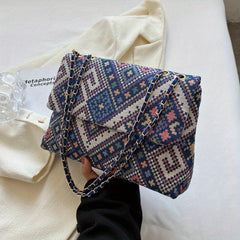 Ethnic Style Canvas Crossbody Bag Chain Shoulder Bag