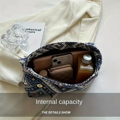 Ethnic Style Canvas Crossbody Bag Chain Shoulder Bag