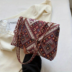 Ethnic Style Canvas Crossbody Bag Chain Shoulder Bag