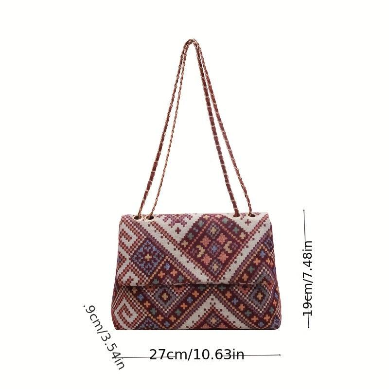 Ethnic Style Canvas Crossbody Bag Chain Shoulder Bag