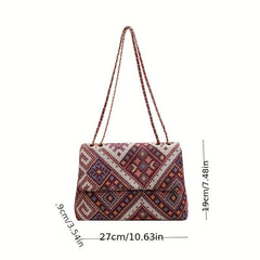 Ethnic Style Canvas Crossbody Bag Chain Shoulder Bag
