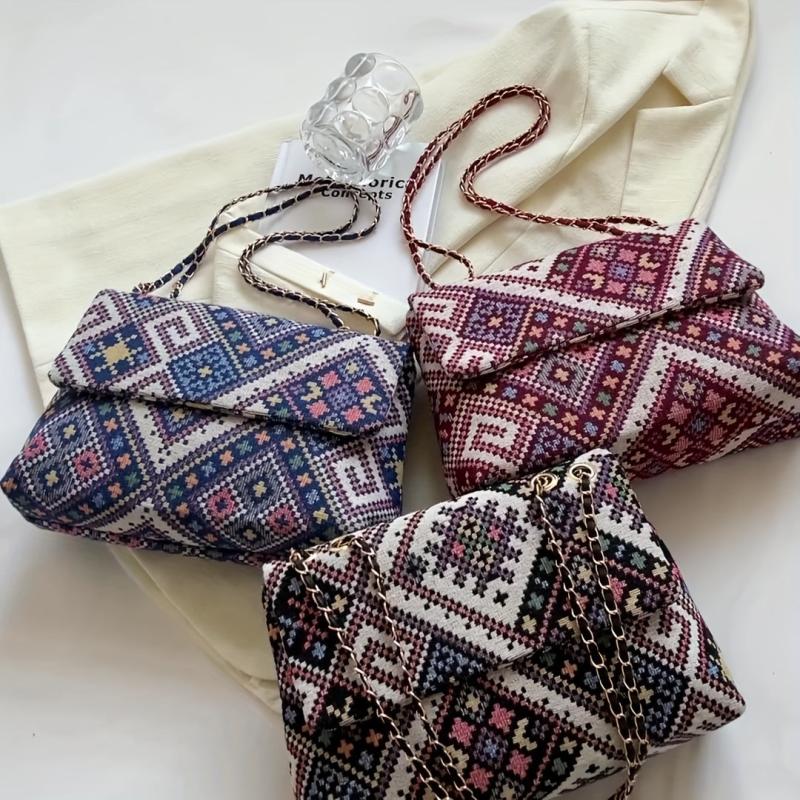 Ethnic Style Canvas Crossbody Bag Chain Shoulder Bag