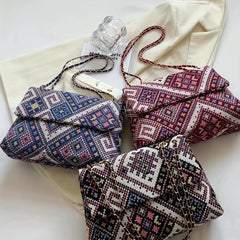 Ethnic Style Canvas Crossbody Bag Chain Shoulder Bag