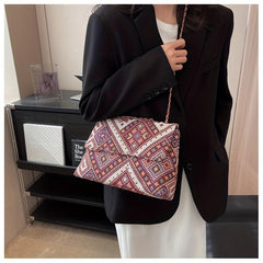 Ethnic Style Canvas Crossbody Bag Chain Shoulder Bag