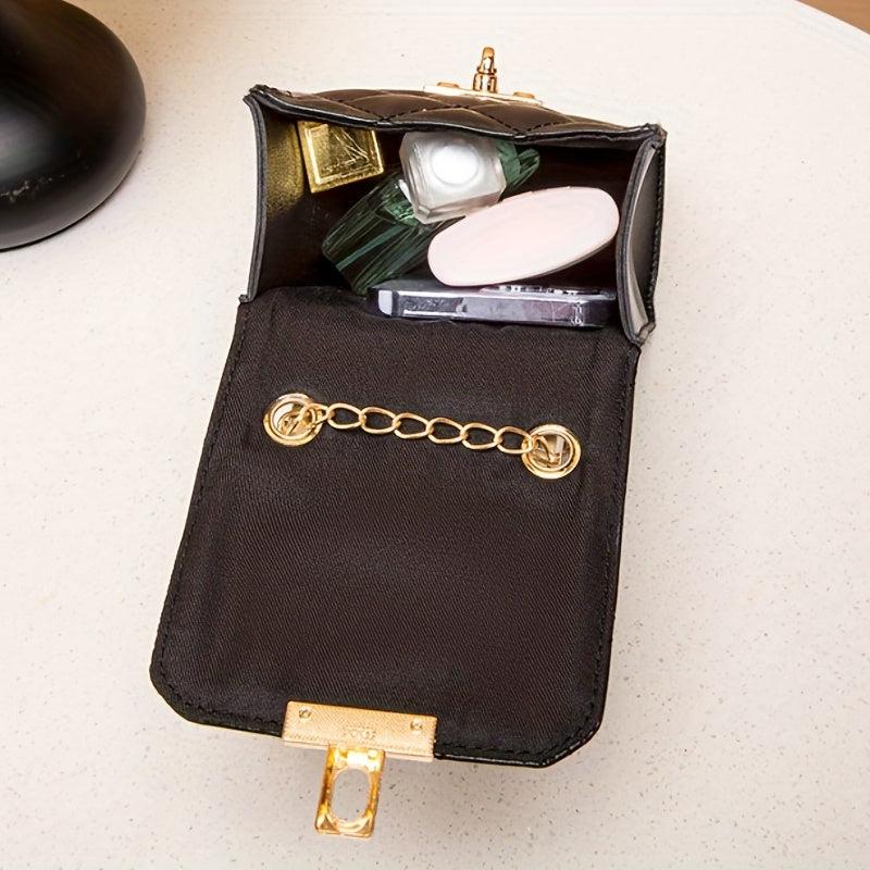 Quilted Chain Crossbody Bag PU Leather Textured Cell Phone Bag