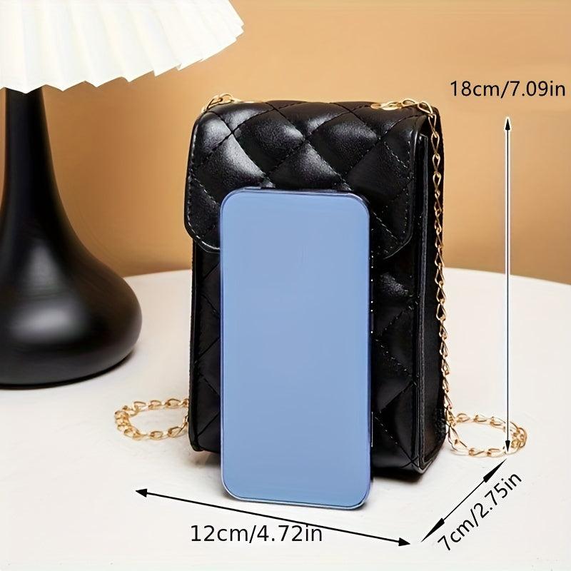 Quilted Chain Crossbody Bag PU Leather Textured Cell Phone Bag