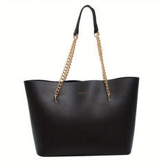 Women's Faux Leather Chain Tote Bag Large Capacity Handbag for Commuter & School