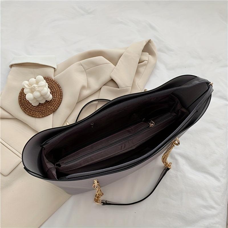 Women's Faux Leather Chain Tote Bag Large Capacity Handbag for Commuter & School