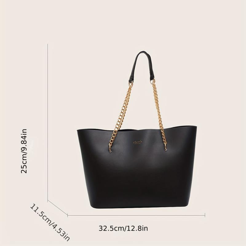 Women's Faux Leather Chain Tote Bag Large Capacity Handbag for Commuter & School