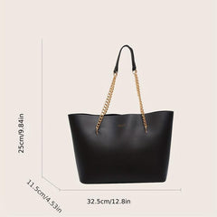 Women's Faux Leather Chain Tote Bag Large Capacity Handbag for Commuter & School