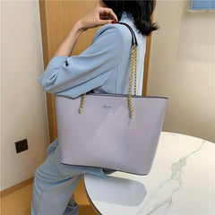 Women's Faux Leather Chain Tote Bag Large Capacity Handbag for Commuter & School