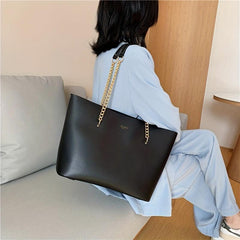 Women's Faux Leather Chain Tote Bag Large Capacity Handbag for Commuter & School