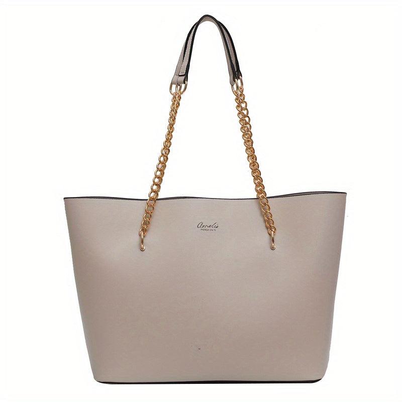 Women's Faux Leather Chain Tote Bag Large Capacity Handbag for Commuter & School