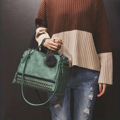 Vintage Studded Crossbody Bag Large Satchel Purse