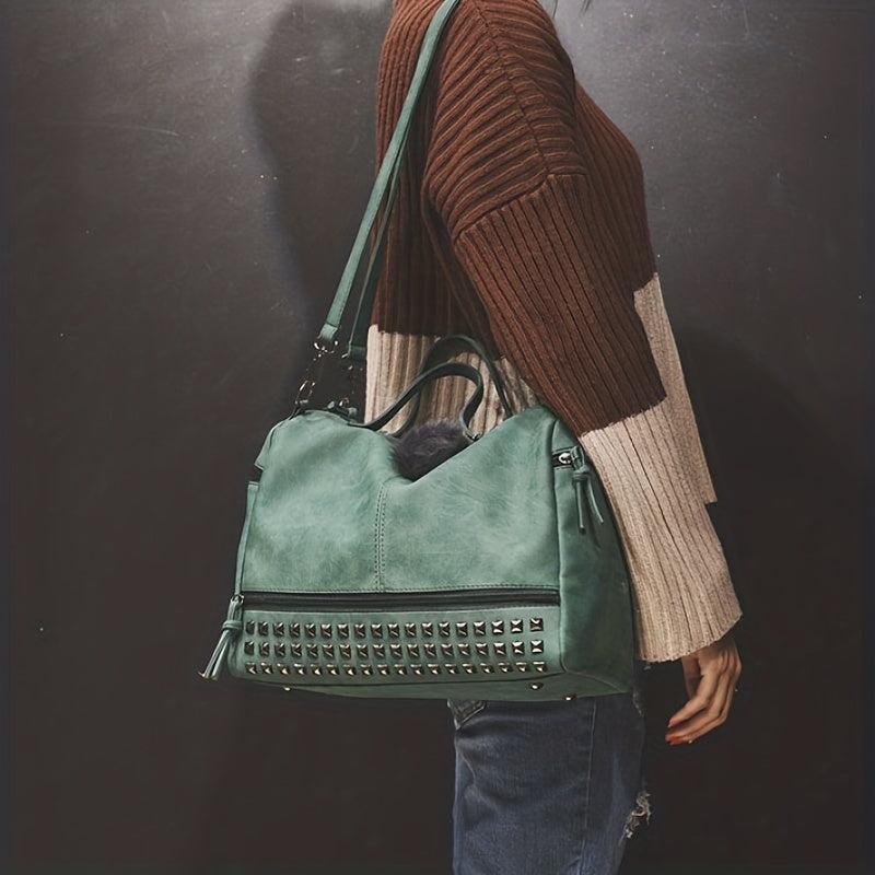 Vintage Studded Crossbody Bag Large Satchel Purse