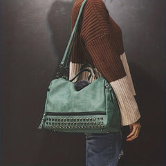 Vintage Studded Crossbody Bag Large Satchel Purse