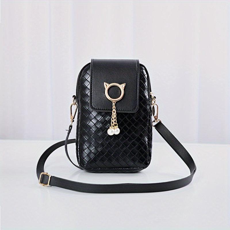 Lattice Pattern Crossbody Cell Phone Bag PU Leather Textured Bag