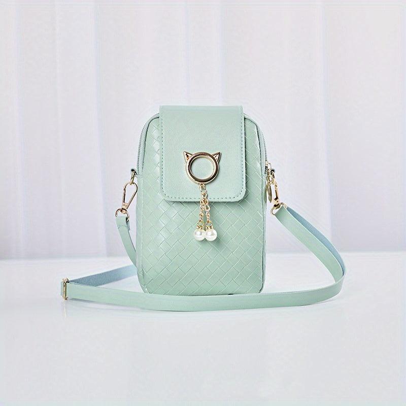 Lattice Pattern Crossbody Cell Phone Bag PU Leather Textured Bag