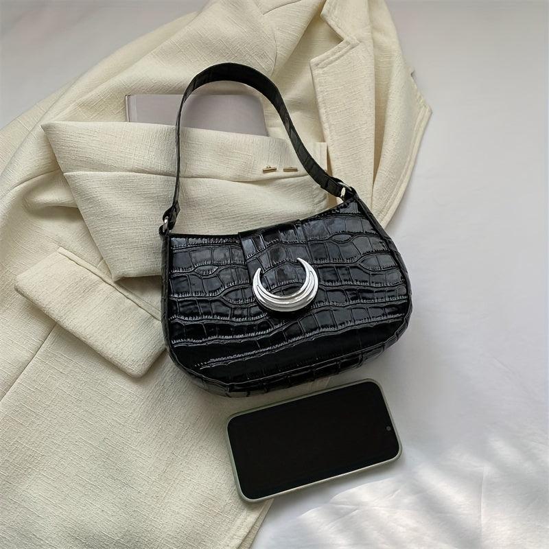 Crocodile Pattern Handbag Buckle Decor Shoulder Bag Women's Purse