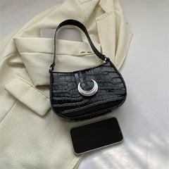 Crocodile Pattern Handbag Buckle Decor Shoulder Bag Women's Purse