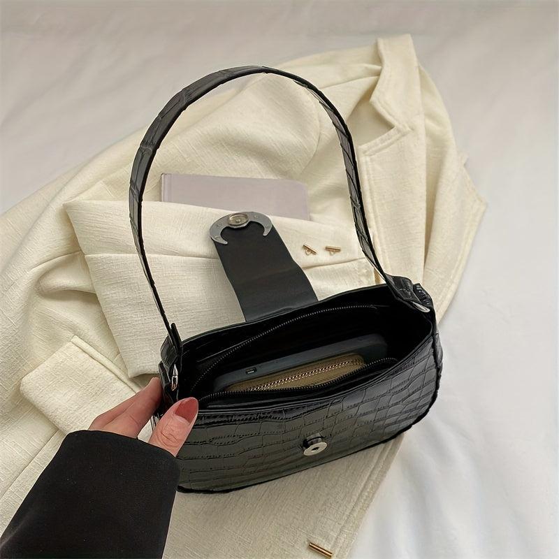 Crocodile Pattern Handbag Buckle Decor Shoulder Bag Women's Purse