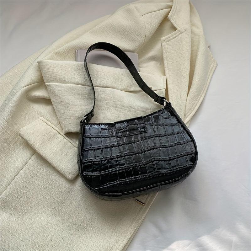 Crocodile Pattern Handbag Buckle Decor Shoulder Bag Women's Purse