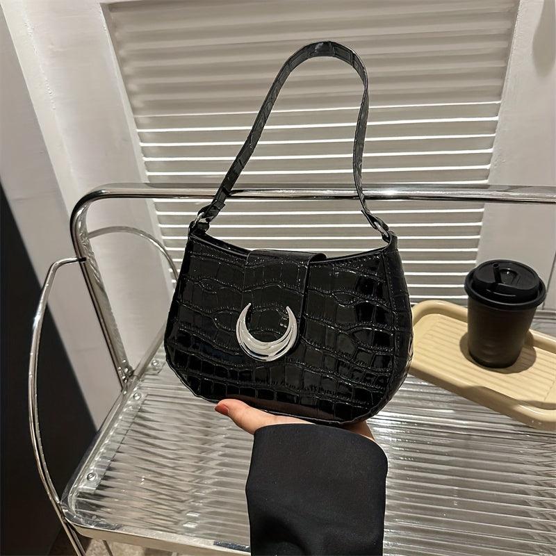 Crocodile Pattern Handbag Buckle Decor Shoulder Bag Women's Purse