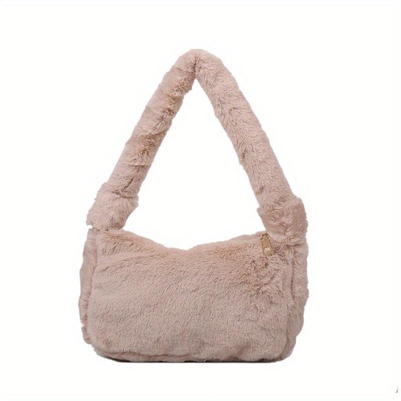 Faux Fur Shoulder Bag Plush Baguette Solid Handbag