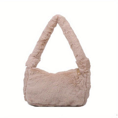 Faux Fur Shoulder Bag Plush Baguette Solid Handbag