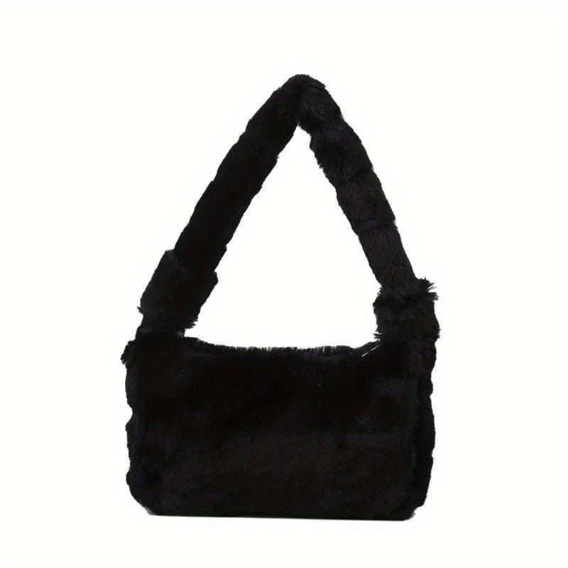 Faux Fur Shoulder Bag Plush Baguette Solid Handbag