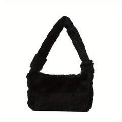 Faux Fur Shoulder Bag Plush Baguette Solid Handbag