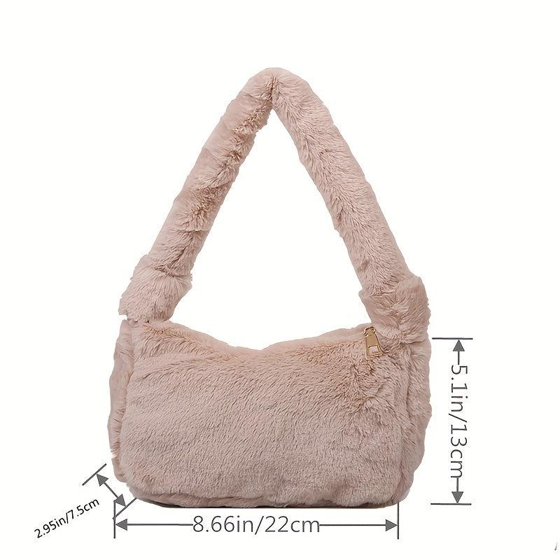Faux Fur Shoulder Bag Plush Baguette Solid Handbag