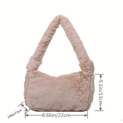 Faux Fur Shoulder Bag Plush Baguette Solid Handbag