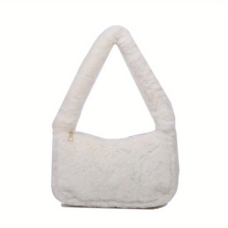 Faux Fur Shoulder Bag Plush Baguette Solid Handbag