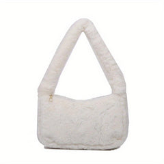 Faux Fur Shoulder Bag Plush Baguette Solid Handbag