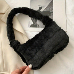 Women's Plush Underarm Bag Fluffy Shoulder Hand Purse Top Handle Bag