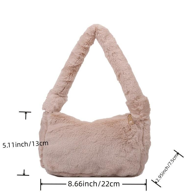 Women's Plush Underarm Bag Fluffy Shoulder Hand Purse Top Handle Bag