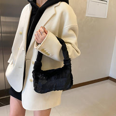 Women's Plush Underarm Bag Fluffy Shoulder Hand Purse Top Handle Bag