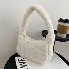 Women's Plush Underarm Bag Fluffy Shoulder Hand Purse Top Handle Bag