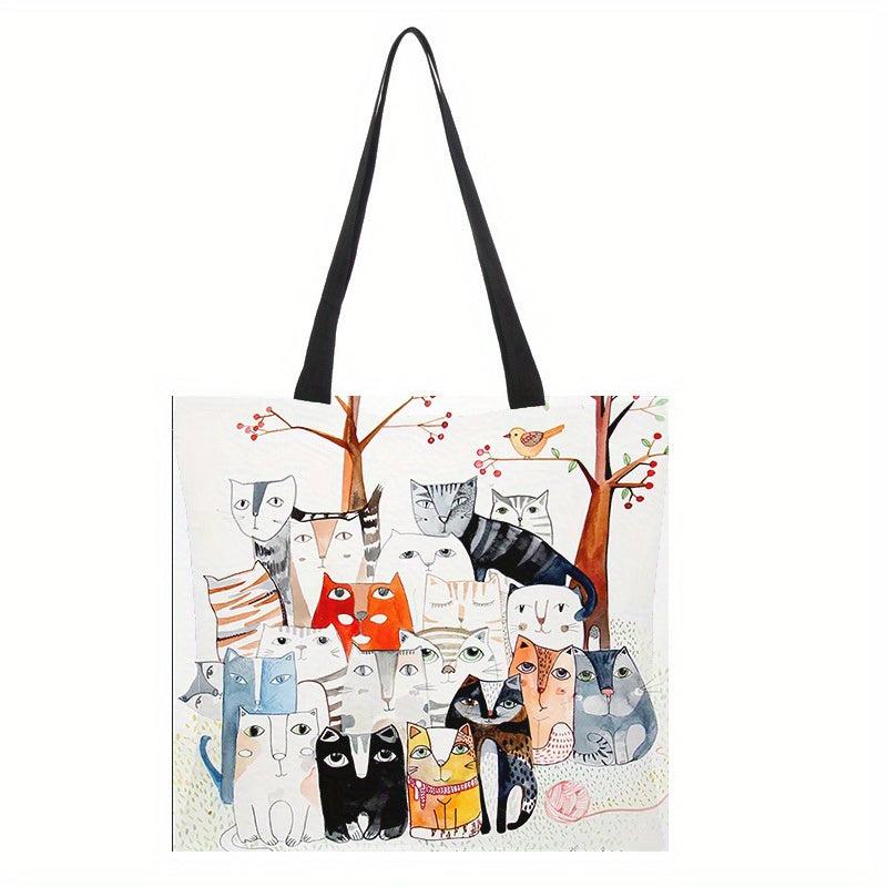 Cartoon Cat Print Shoulder Bag Lightweight Shoulder Bag Versatile Storage Bag