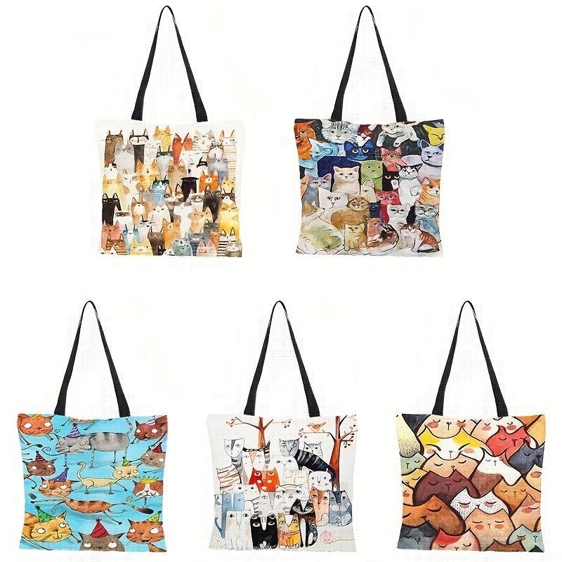 Cartoon Cat Print Shoulder Bag Lightweight Shoulder Bag Versatile Storage Bag