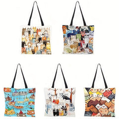 Cartoon Cat Print Shoulder Bag Lightweight Shoulder Bag Versatile Storage Bag