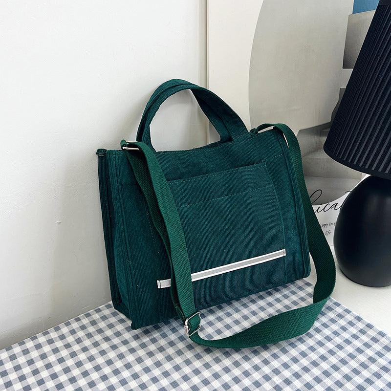 Reflective Strip Tote Bag Crossbody Corduroy Satchel Purse