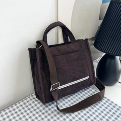 Reflective Strip Tote Bag Crossbody Corduroy Satchel Purse