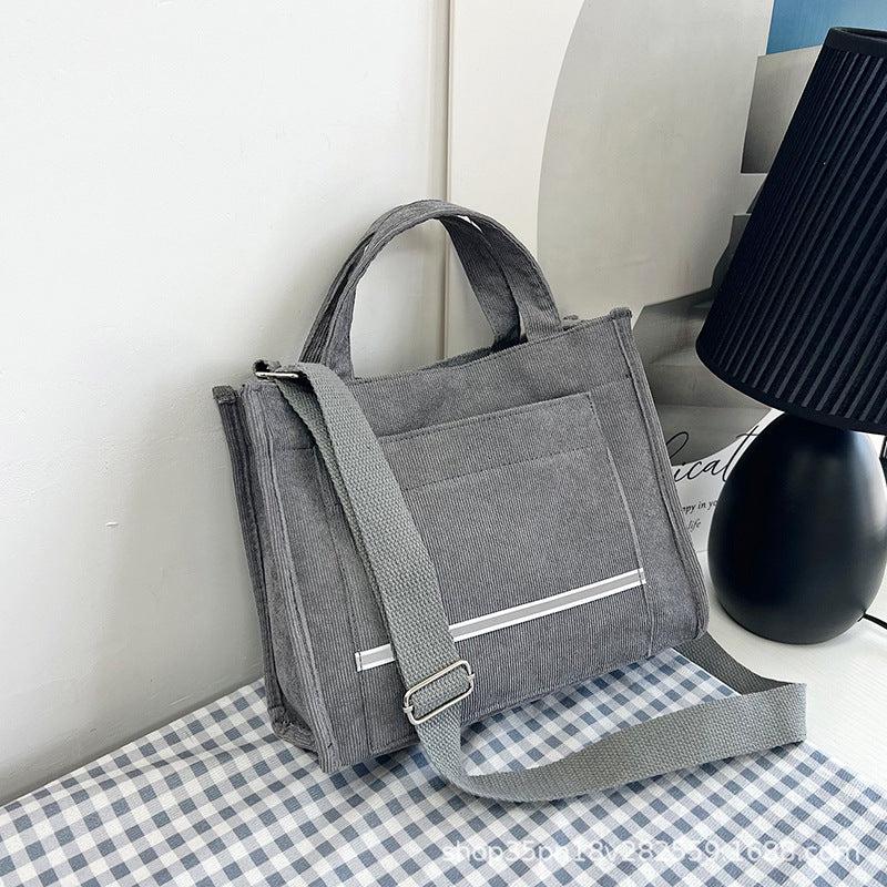 Reflective Strip Tote Bag Crossbody Corduroy Satchel Purse