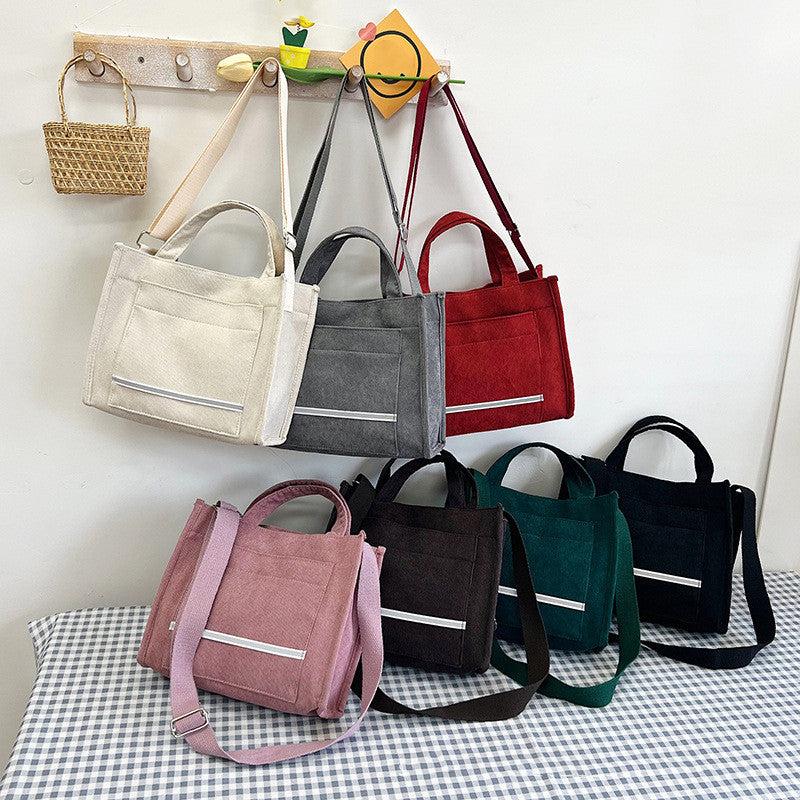 Reflective Strip Tote Bag Crossbody Corduroy Satchel Purse