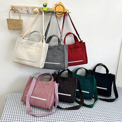 Reflective Strip Tote Bag Crossbody Corduroy Satchel Purse