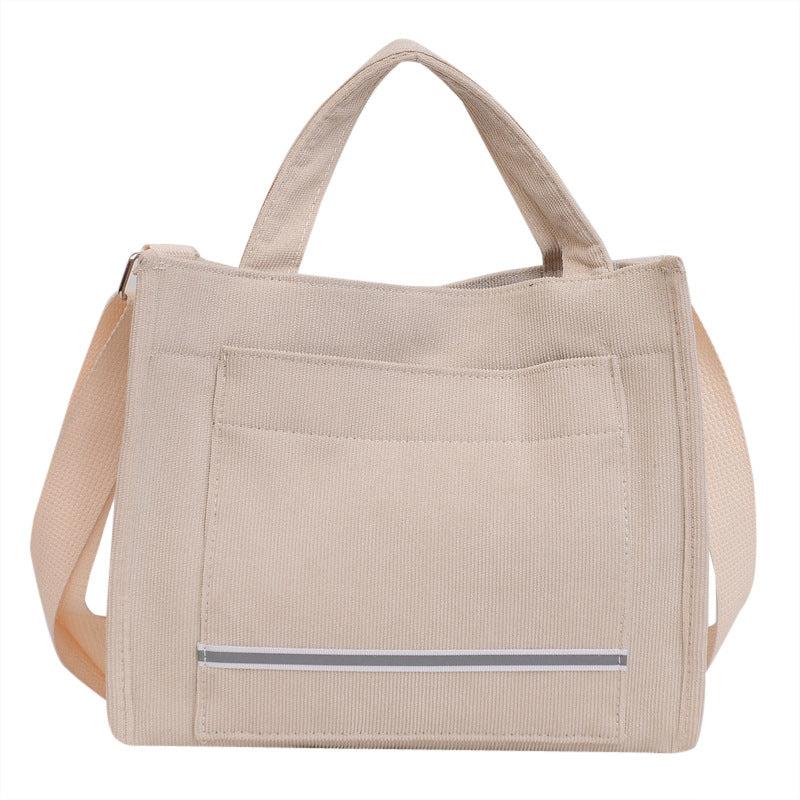 Reflective Strip Tote Bag Crossbody Corduroy Satchel Purse