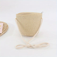 Minimalist Straw Zipper Shoulder Bag Woven Crossbody All Match Travel Purse